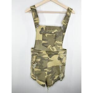 Dance & Marvel Green Camo Print Distressed Shortalls Women's Size Small S